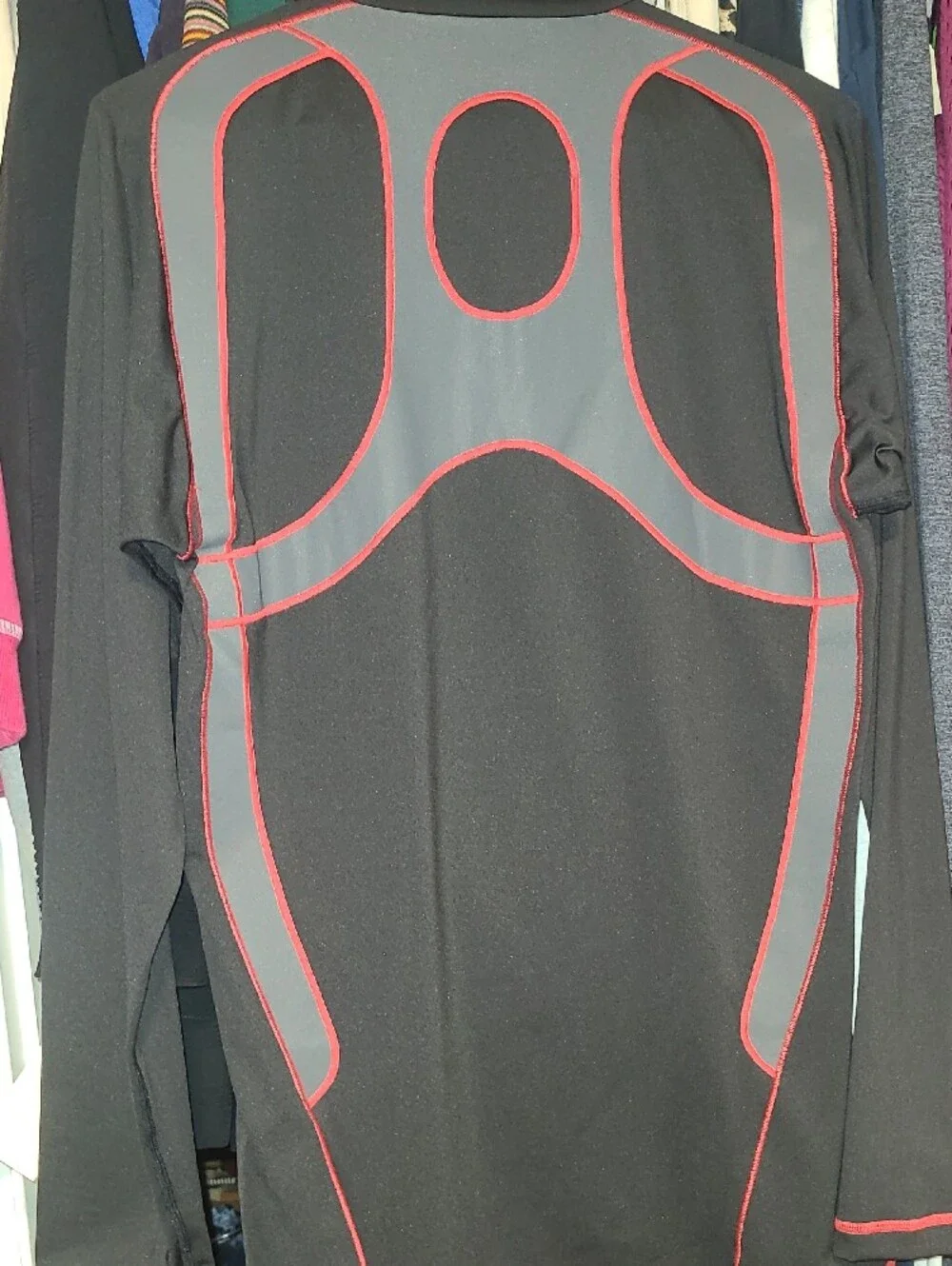 Men's Black Long-Sleeve Swim Shirt with Red Accents